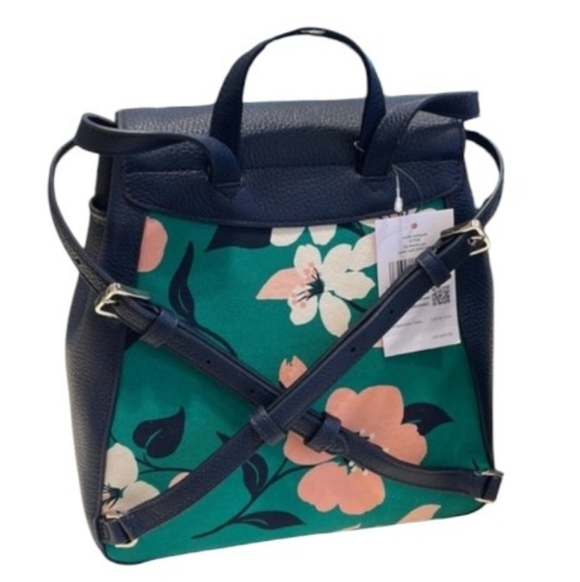 NWT Kate Spade ♠️ Leila Medium Flap Backpack Lily Blooms Green Multi Color - Picture 4 of 11
